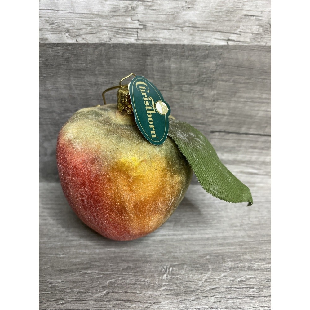 Vintage‎ Christborn Blown Glass Sugared Apple Christmas Ornament Germany w tag